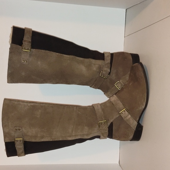 UGG Cydnee Brown Tan Suede Leather Riding Knee High Boots Women’s Size 7.5 - Picture 3 of 16